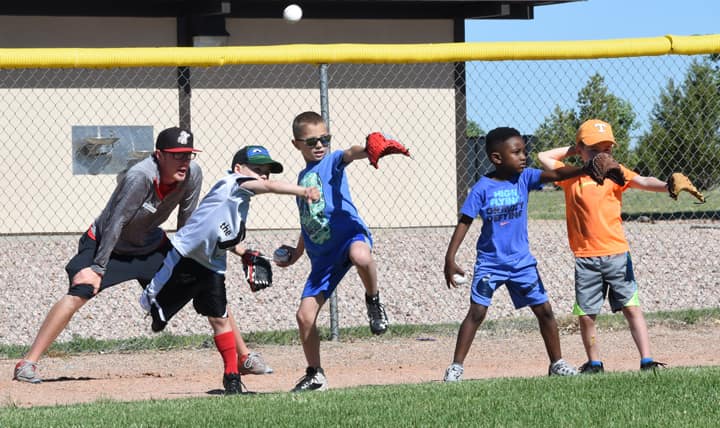 Sports performance Children playing baseball on a sports field